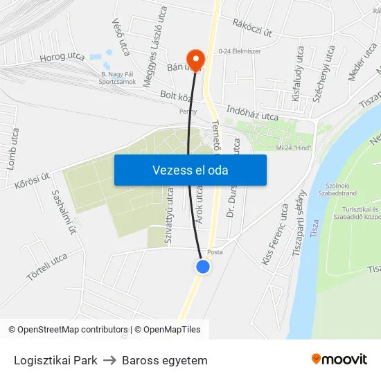 Logisztikai Park to Baross egyetem map