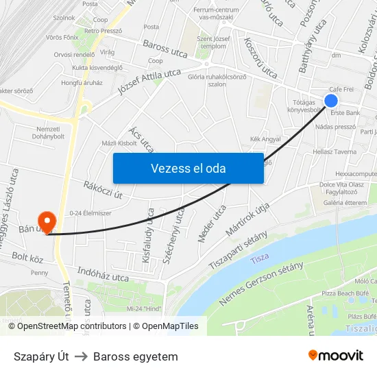 Szapáry Út to Baross egyetem map