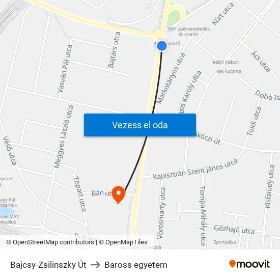Bajcsy-Zsilinszky Út to Baross egyetem map