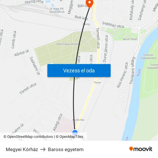 Megyei Kórház to Baross egyetem map