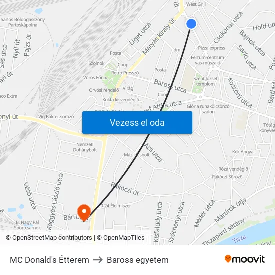 MC Donald's Étterem to Baross egyetem map