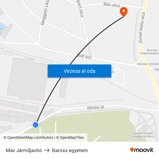 Máv Járműjavító to Baross egyetem map