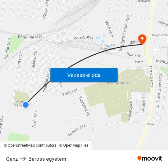 Ganz to Baross egyetem map