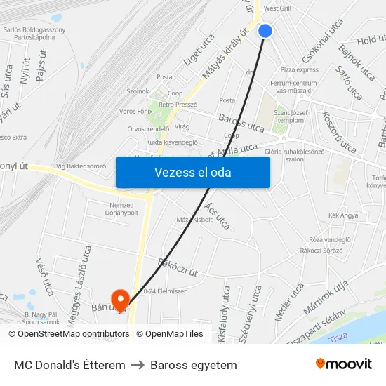 MC Donald's Étterem to Baross egyetem map