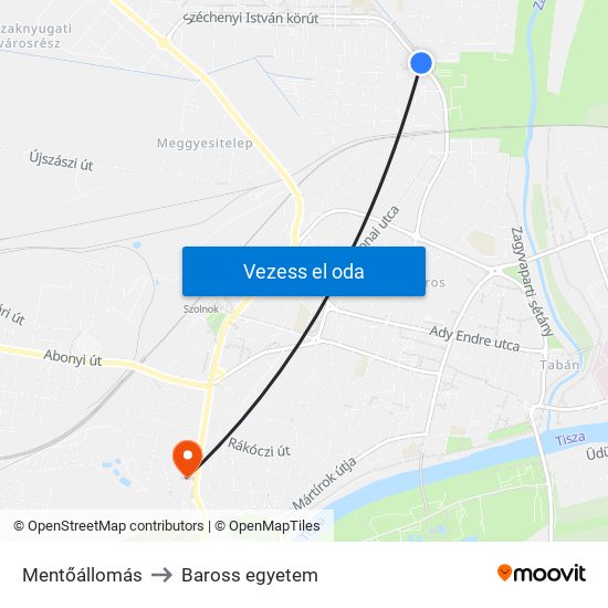 Mentőállomás to Baross egyetem map