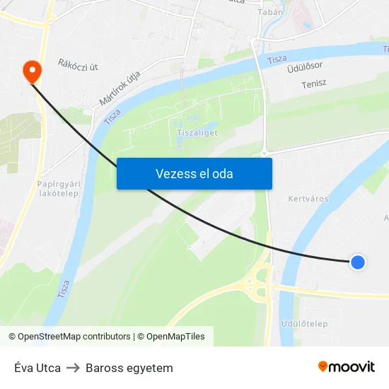 Éva Utca to Baross egyetem map