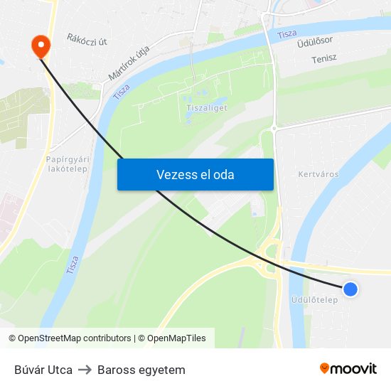 Búvár Utca to Baross egyetem map