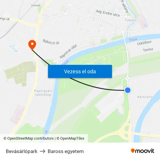 Bevásárlópark to Baross egyetem map