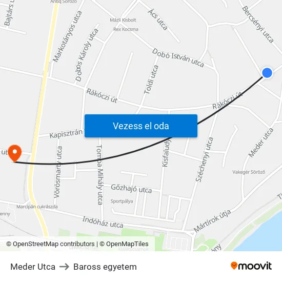 Meder Utca to Baross egyetem map