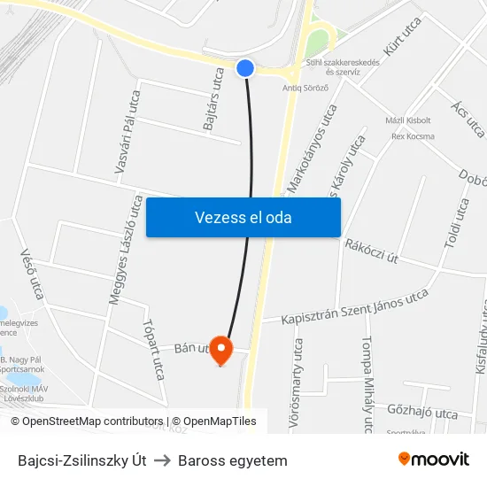 Bajcsi-Zsilinszky Út to Baross egyetem map