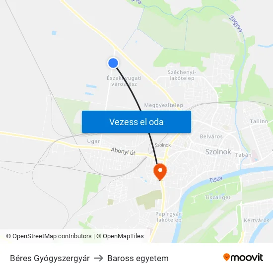 Béres Gyógyszergyár to Baross egyetem map