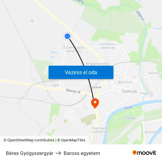 Béres Gyógyszergyár to Baross egyetem map