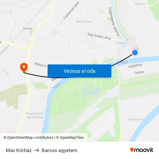 Máv Kórház to Baross egyetem map