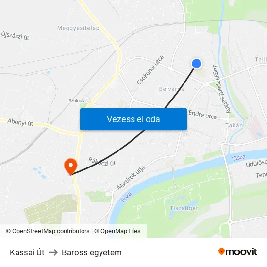 Kassai Út to Baross egyetem map