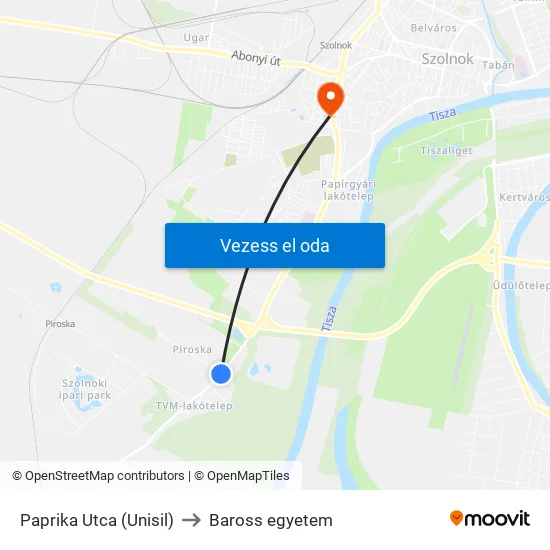 Paprika Utca (Unisil) to Baross egyetem map