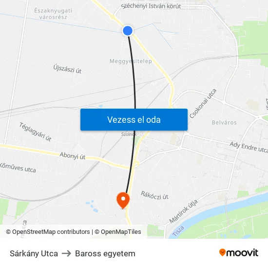 Sárkány Utca to Baross egyetem map