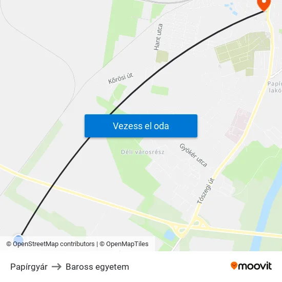 Papírgyár to Baross egyetem map