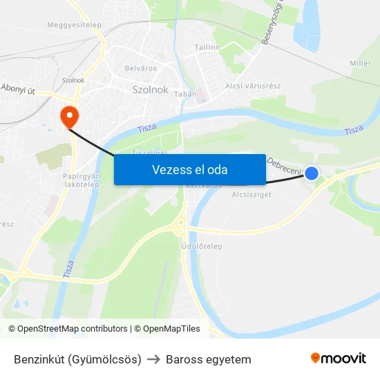 Benzinkút (Gyümölcsös) to Baross egyetem map
