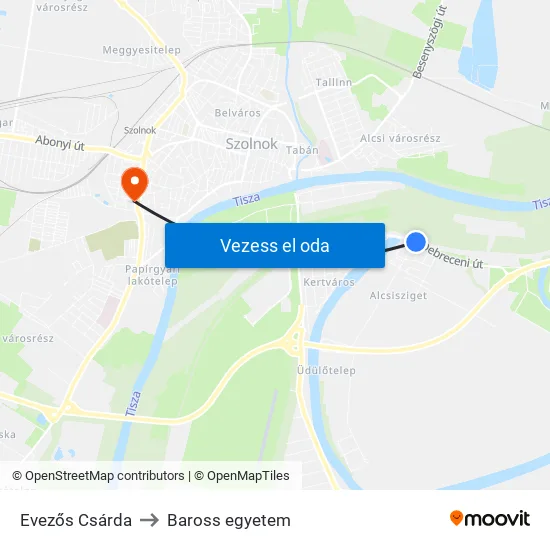 Evezős Csárda to Baross egyetem map