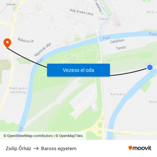 Zsilip Őrház to Baross egyetem map