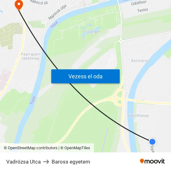 Vadrózsa Utca to Baross egyetem map