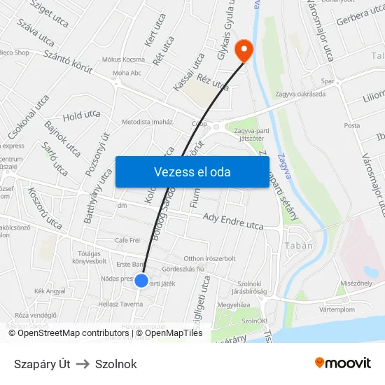 Szapáry Út to Szolnok map