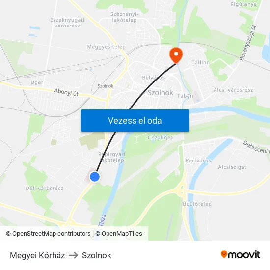Megyei Kórház to Szolnok map
