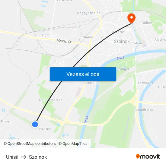 Unisil to Szolnok map