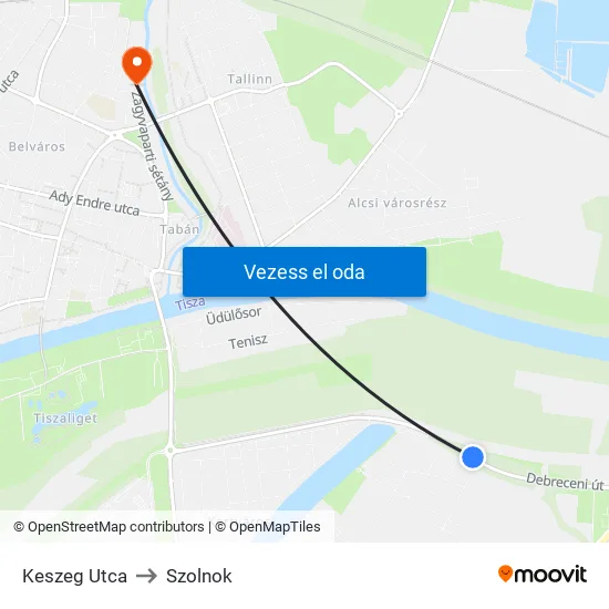 Keszeg Utca to Szolnok map