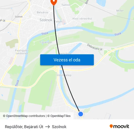 Repülőtér, Bejárati Út to Szolnok map