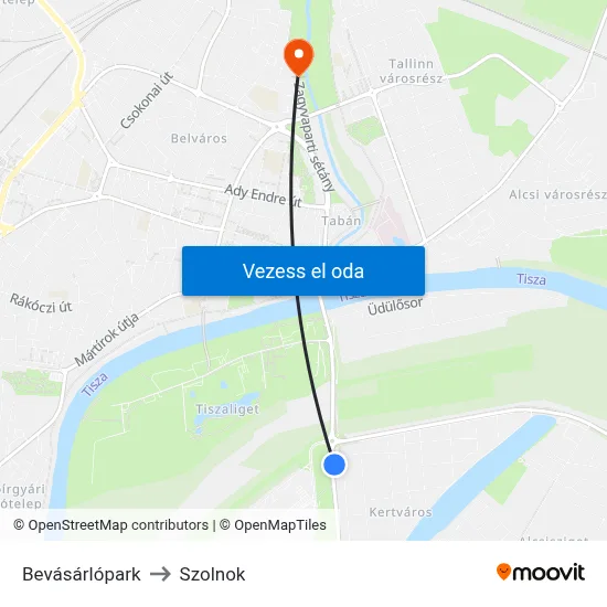 Bevásárlópark to Szolnok map