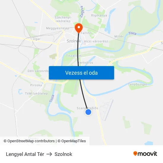 Lengyel Antal Tér to Szolnok map