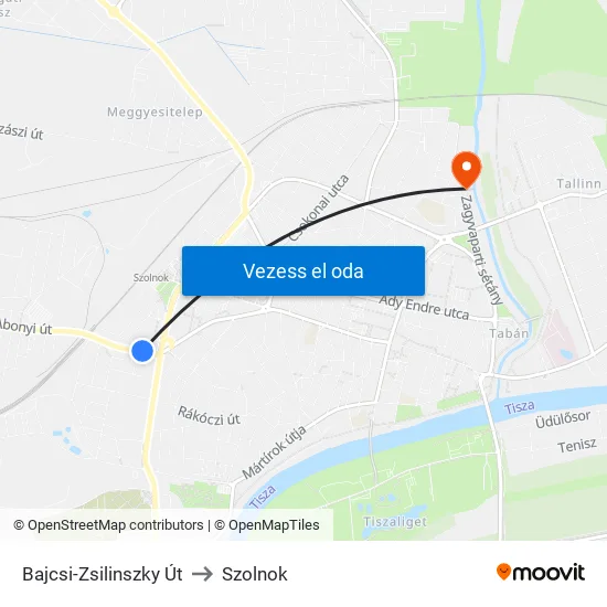 Bajcsi-Zsilinszky Út to Szolnok map