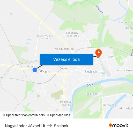 Nagysándor József Út to Szolnok map