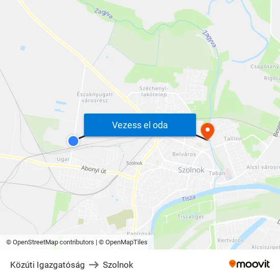 Közúti Igazgatóság to Szolnok map
