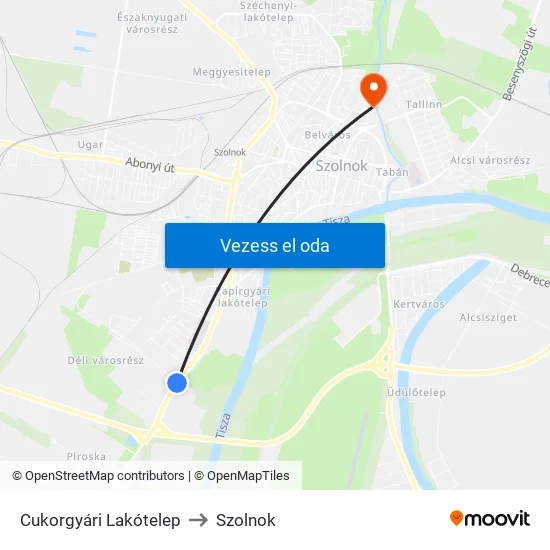 Cukorgyári Lakótelep to Szolnok map