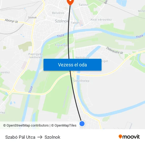 Szabó Pál Utca to Szolnok map