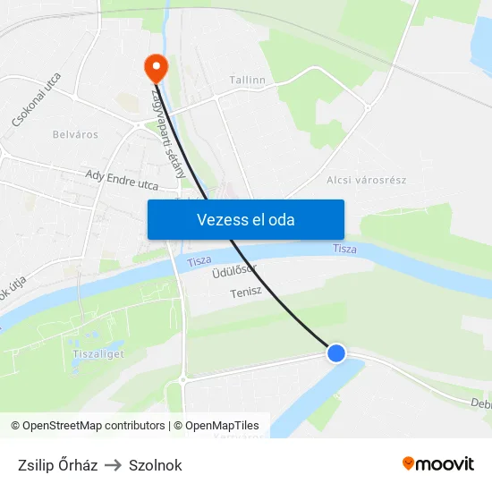 Zsilip Őrház to Szolnok map