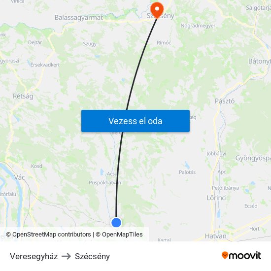Veresegyház to Szécsény map
