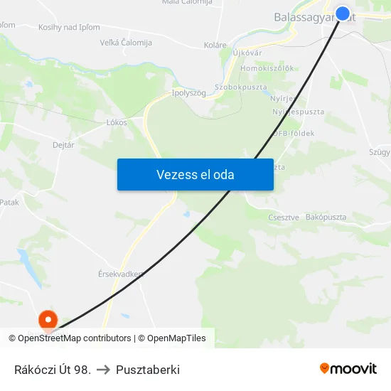 Rákóczi Út 98. to Pusztaberki map