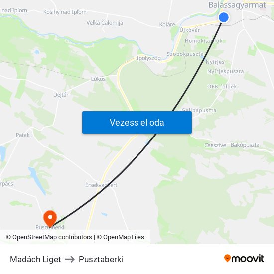 Madách Liget to Pusztaberki map