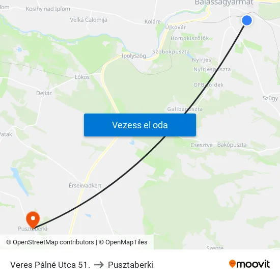 Veres Pálné Utca 51. to Pusztaberki map