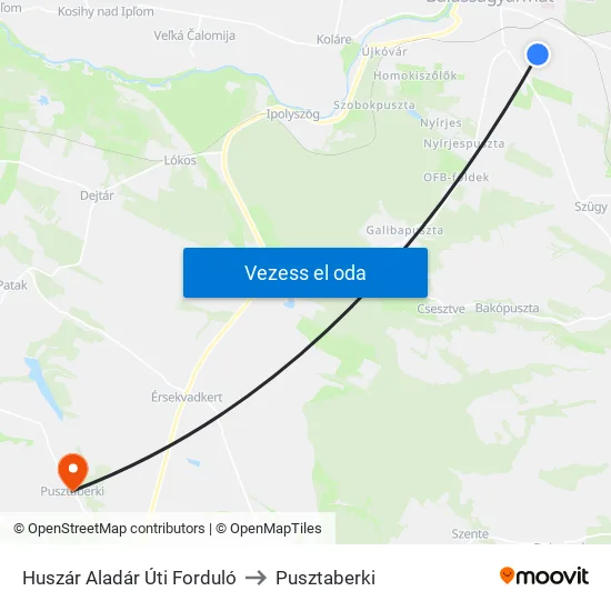 Huszár Aladár Úti Forduló to Pusztaberki map