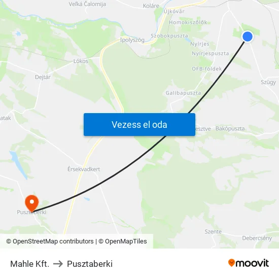 Mahle Kft. to Pusztaberki map