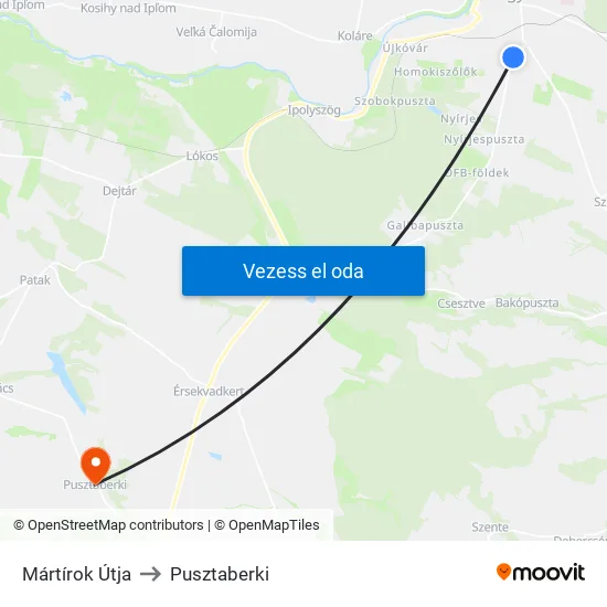 Mártírok Útja to Pusztaberki map