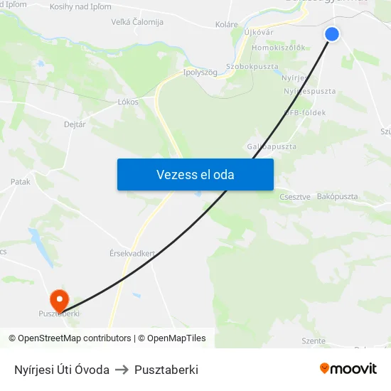 Nyírjesi Úti Óvoda to Pusztaberki map