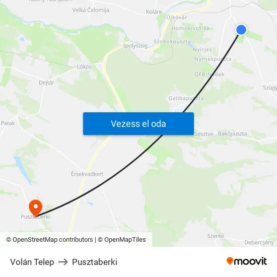 Volán Telep to Pusztaberki map