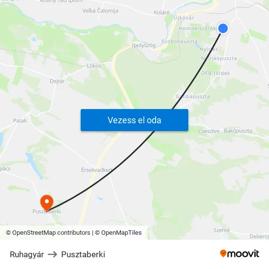 Ruhagyár to Pusztaberki map