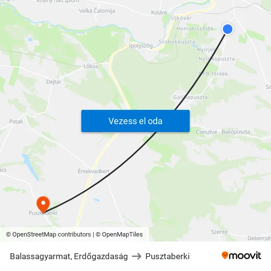 Balassagyarmat, Erdőgazdaság to Pusztaberki map