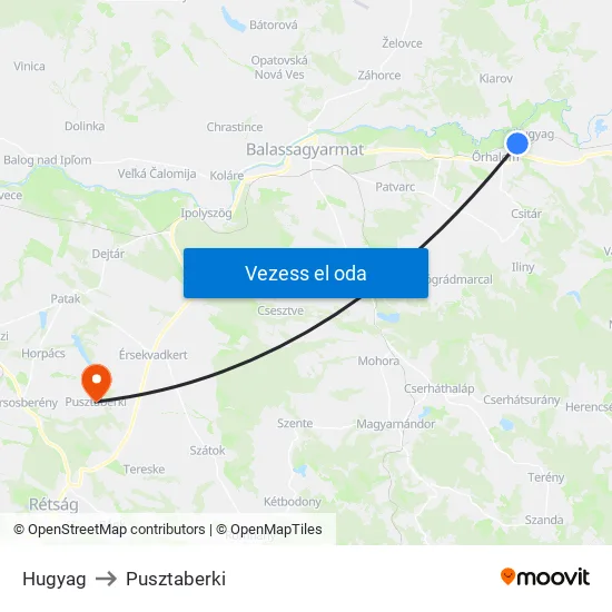 Hugyag to Pusztaberki map